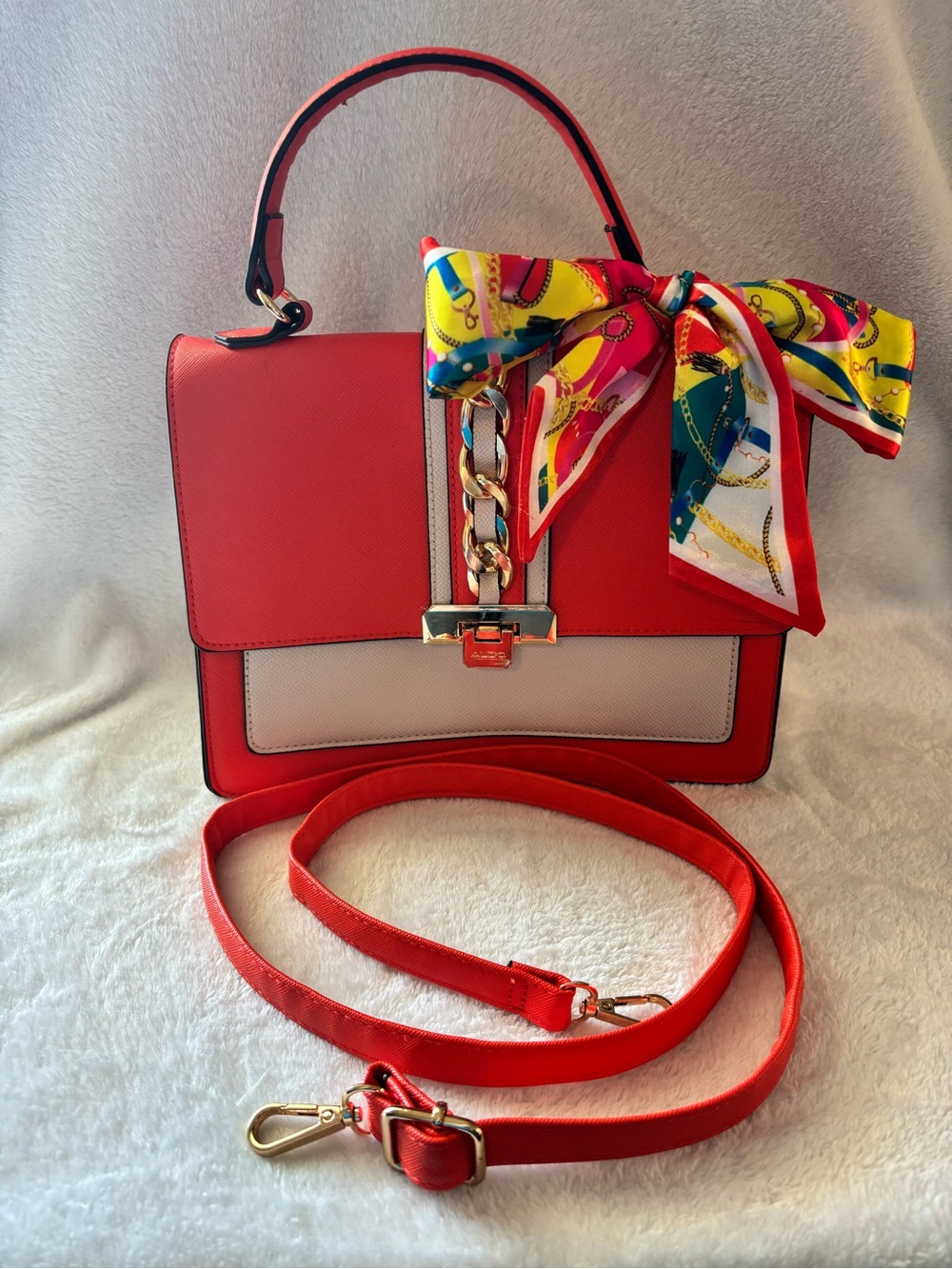 Aldo Orange Two-Tone Top-Handle Satchel with Scarf Accent